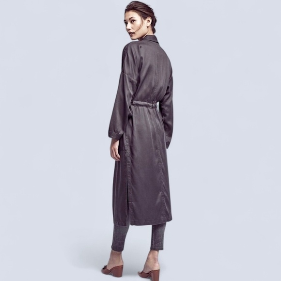 ANTHROPOLOGIE Hei Hei Trapunto Sash Belted Midi Trench Coat Gray - Picture 4 of 11